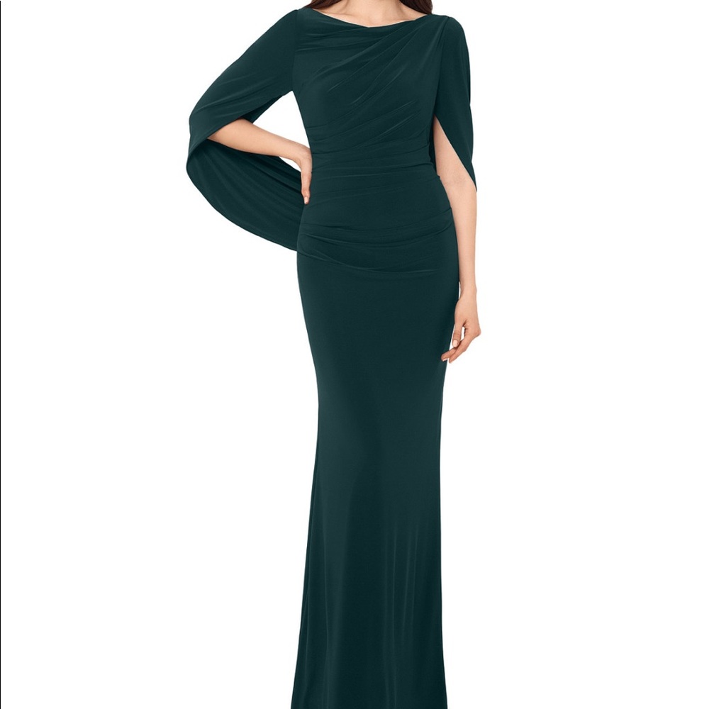 Gorgeous draped sleeve gown forest green